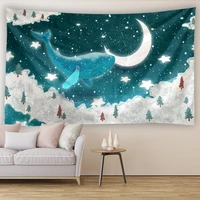 pink sky whale tapestry banner flag wall art kawaii room decor tapestry boho decor aesthetic room decor wall hanging painting