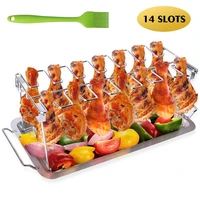 stainless steel chicken wing leg rack grill holder rack with drip pan for bbq multi purpose chicken leg oven grill rack