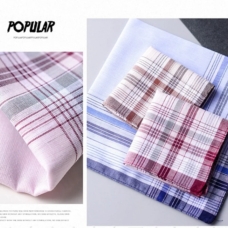 

1/6PCs Cotton Men's Handkerchief Square Mixed Color At Random Bandana Grid Plaid Hairband Cowboy Grandpa Accessories 38x38cm