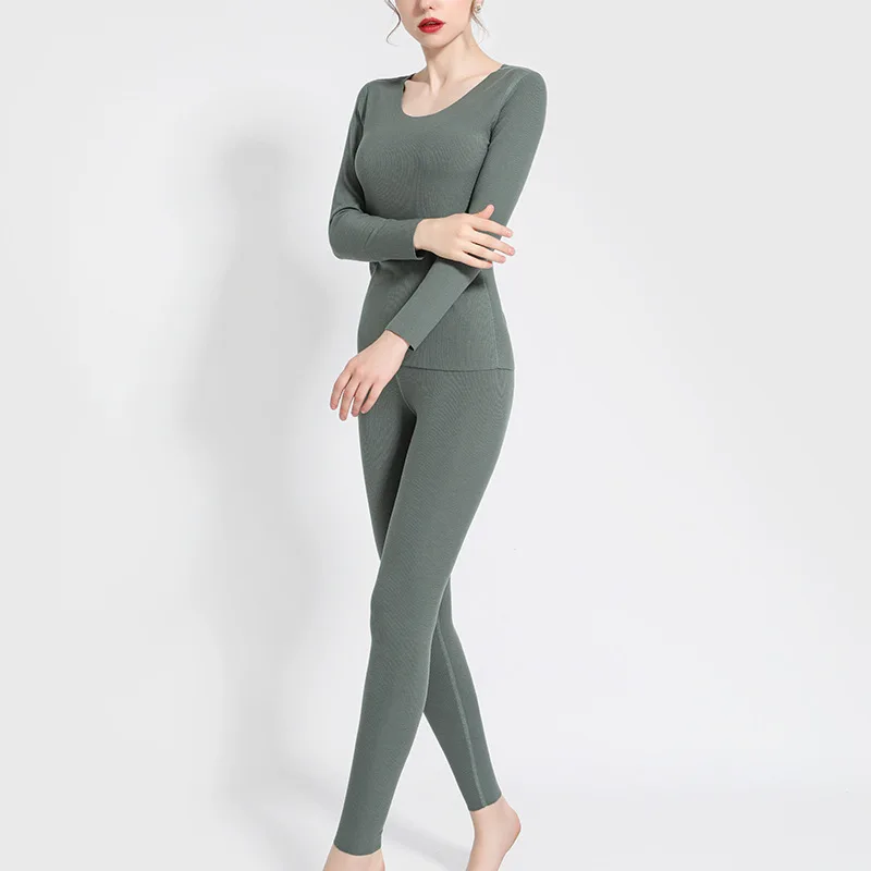 Grayish Green Термобелье наборы для женщин кальсоны зимние Отопление ткань одежда тепло супер мягкое модельное нижнее белье плюс размер XXL - Цвет: Grayish Green