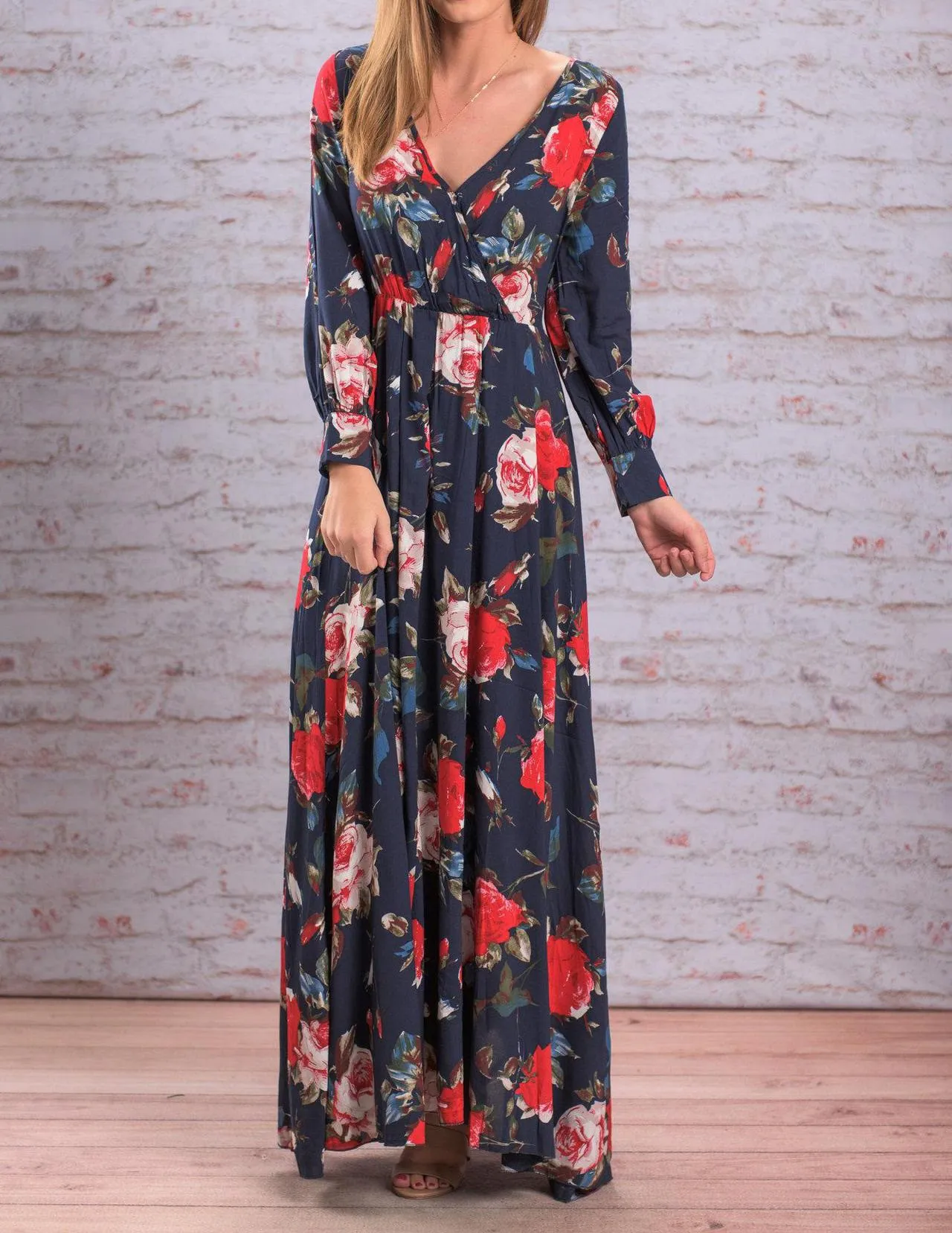 Женское Плиссированное шифоновое платье с длинным рукавом и цветочным принтом