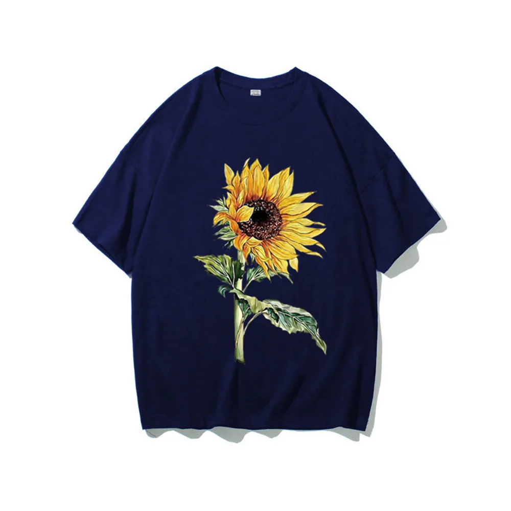 

2020 Women T Shirt Plus Size Femme Sunflower Print Hipster Tshirt Casual White Harajuku Streetwear T-shirts Women Clothes