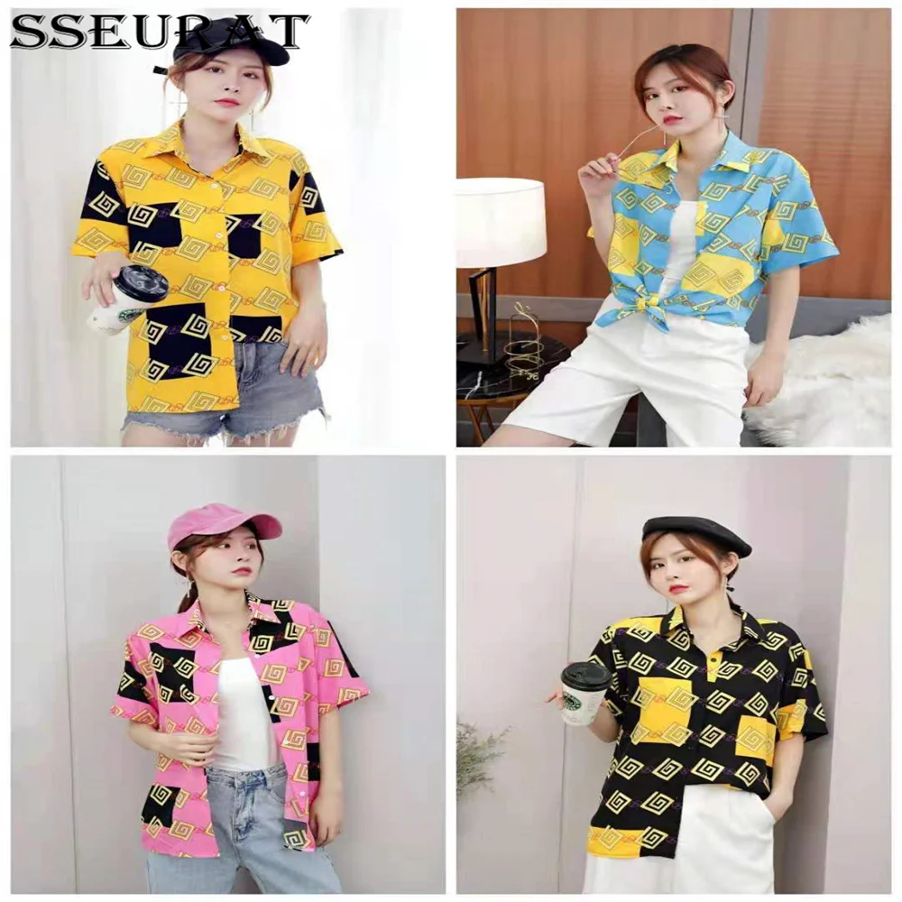

SSEYRAT Blouses Women Retro Printed Summer Chic Design Turn-down Collar Womens Shirts Fashion Casual Ladies Korean Top