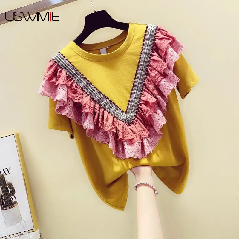 

Бесплатная доставка, женская летняя Модная Удобная футболка с коротким рукавом и круглым вырезом