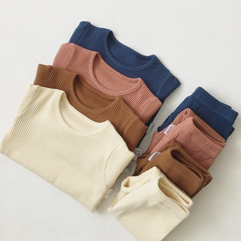 Children Ribbed Fitted Pajamas Kids Toddler Boys Girls PJS Cotton Top and Pants Sets Clothing Clothes Sleepwear Nightwear