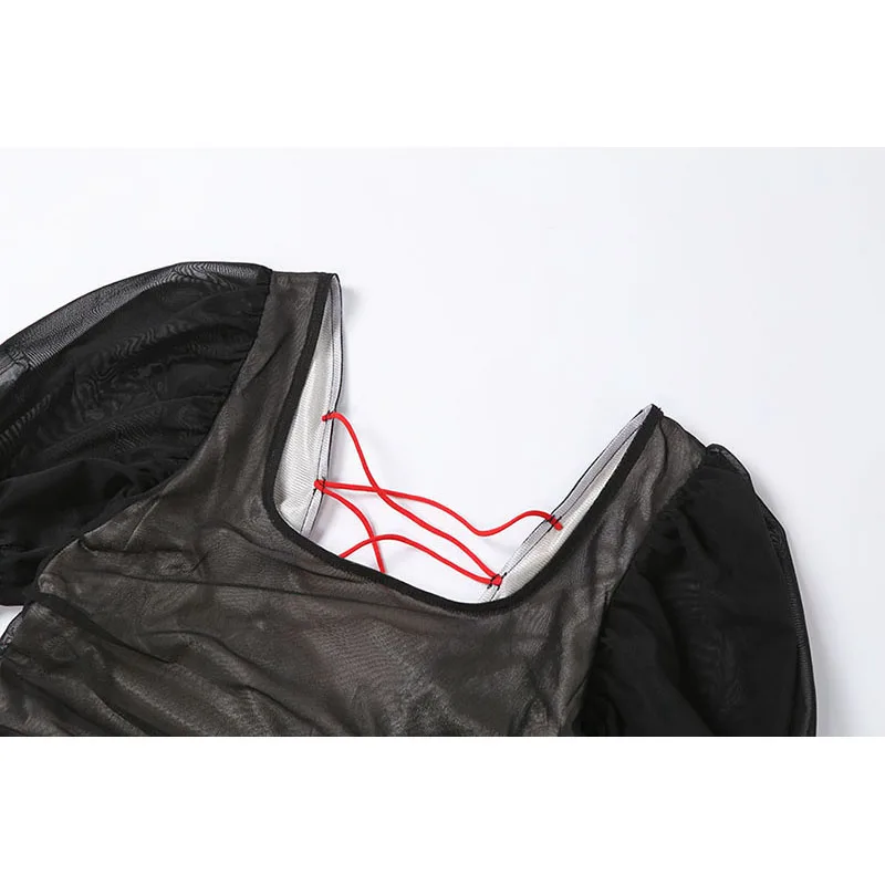 

Ladies sexy dress Spring and summer new women's sexy self-cultivation strappy open back U-neck mesh dress women