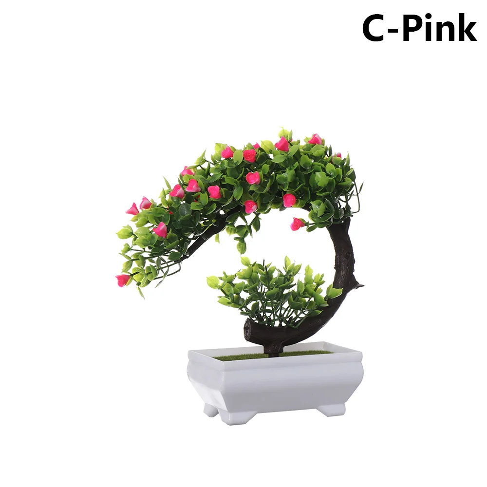C-Pink 1 комплект искусственный пластиковый бонсай заменитель пены в горшке реалистичные растения Настольный орнамент топиарная сосновая дерево украшение для дома ремесла - Цвет: C-Pink