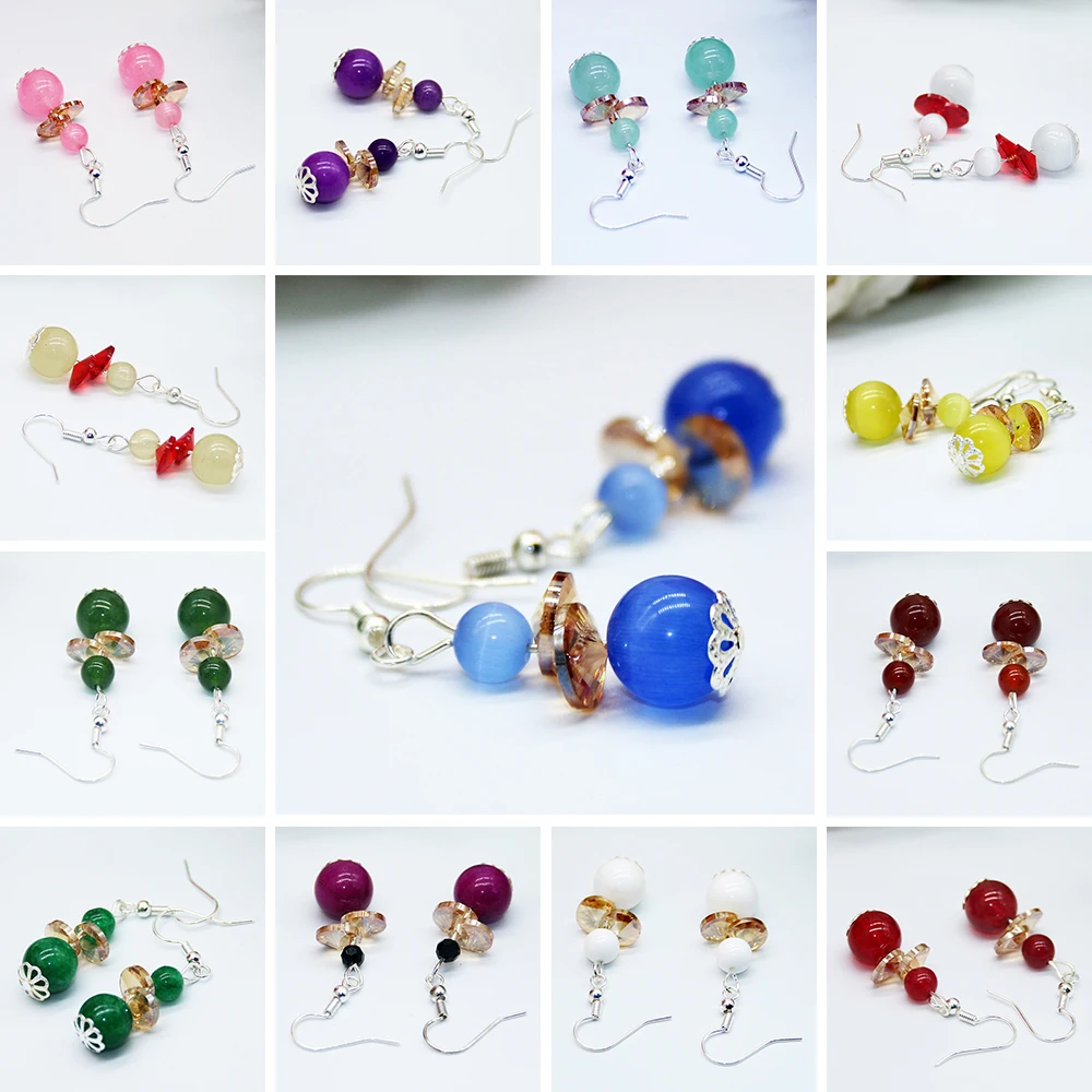 

Minimalist natural 10mm cat-eye stone crystal agate bead earrings charm earring jewelry for women's jewelry accessories
