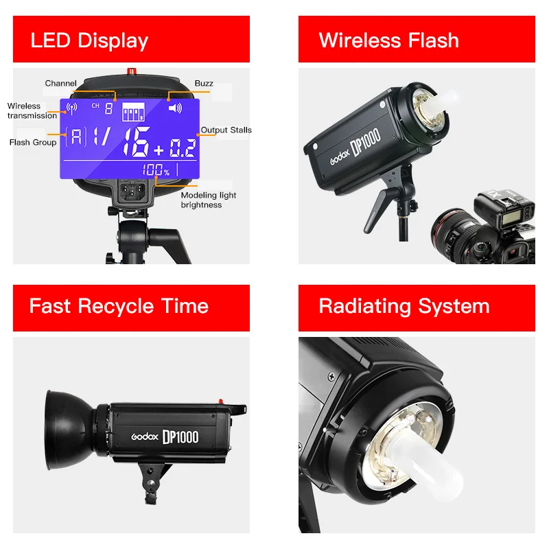 

Godox DP1000 1000Ws GN92 Pro Photography Strobe Flash Studio Light Lamp Head