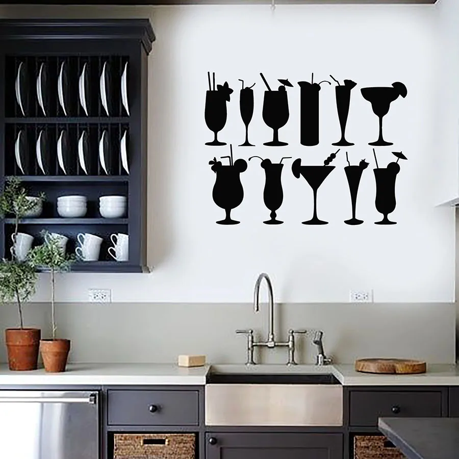 Наклейка на стену для коктейлей напитков пляжа бара вечеринки стеклянный Кубок