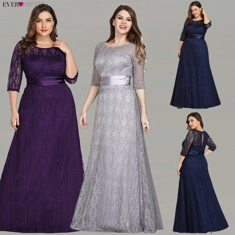 

New Arrival Plus Size Brides Mother Dresses For Weddings Grey Elegant A Line O Neck Half Sleeve Lace Formal Party Gowns Vestidos