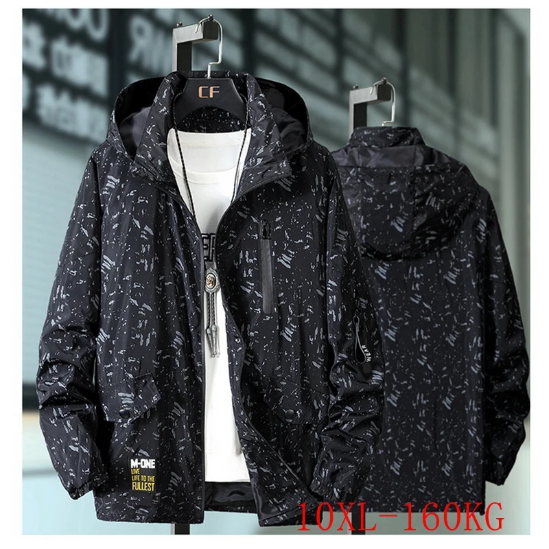 

Осенняя новая Толстовка большого размера 5XL-10XL, обхват груди 160 см, мужская повседневная Свободная куртка на молнии со съемным капюшоном и ка...