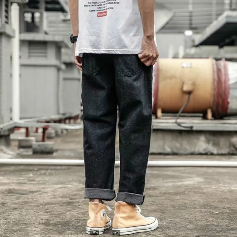 

Men Jeans Denim Solid Loose Males Baggy Ankle Length Simple Ulzzang Trendy Leisure Harajuku Chic All-match Fashion Cowboy New
