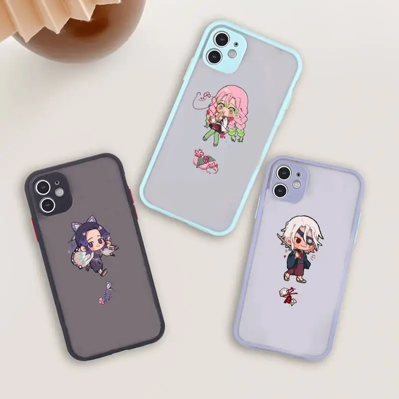

ghost Demon Slayer Phone Case For iPhone 12 11 Mini Pro XR XS Max 7 8 Plus X Matte transparent blue Back Cover