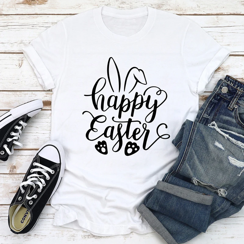 

Women's Happy Easter Bunny T-shirt Unisex Short Sleeve Hipster Grunge Tee Shirt Top Funny Graphic Holiday Gift TshirtDrop Ship