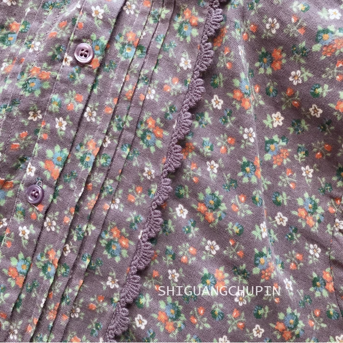 

2020 New Spring Autumn Lace Stand Collar Blouse Vintage Floral Print Loose Cotton Yarn Long Sleeve Shirt Women