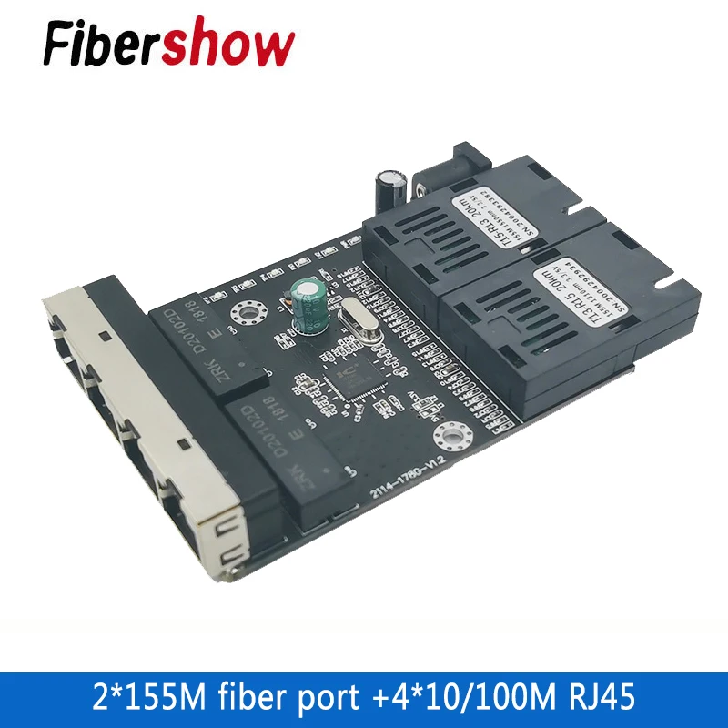 Ethernet волоконный коммутатор 4 RJ45 2 SC оптический медиа конвертер одномодовый порт PCB