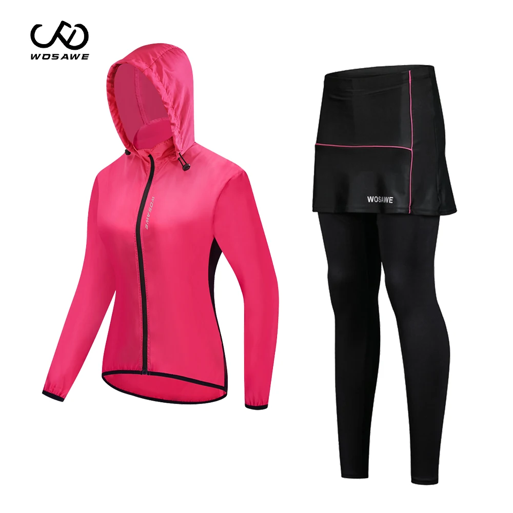 

WOSAWE Cycling Jacket sets Women Mesh Breathable windproof downhill road MTB Bicycle Riding skirts ciclismo jacket suit summer