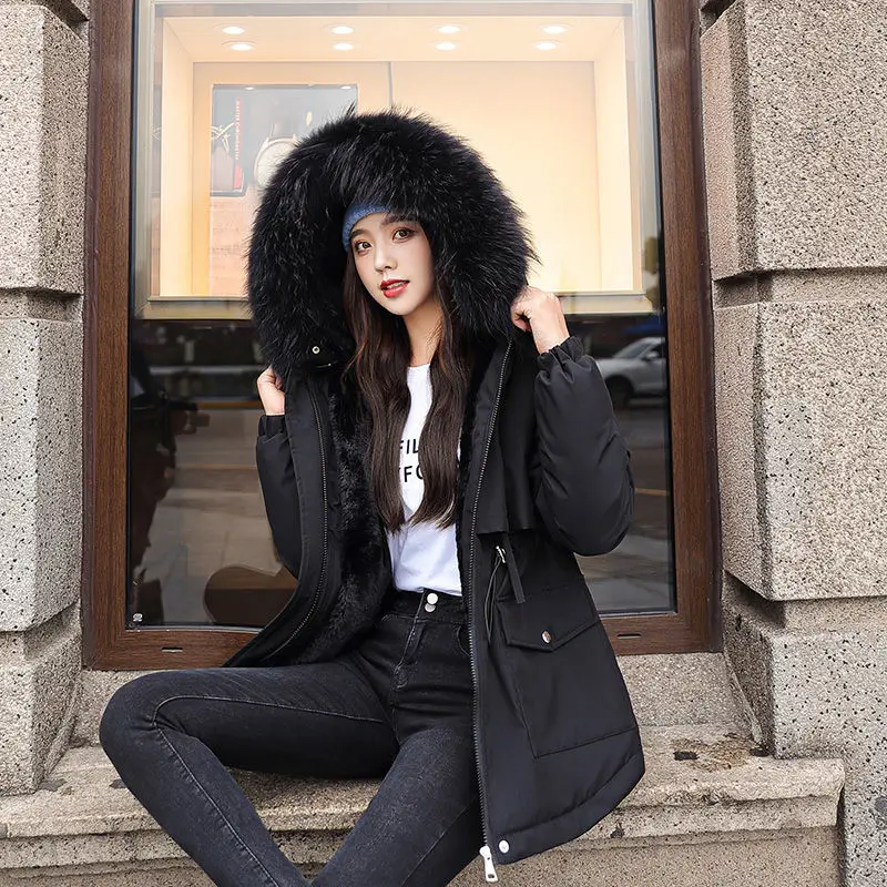

Winter Warm Jacket Female 2021 Fashion Thin Waist Coat Women Winter Thicken Warm Fur Lining Down Cotton Parkas Female Coat