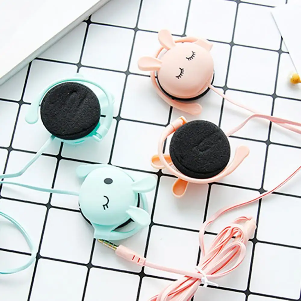 Наушники со встроенным микрофоном Cartoon Cute Rabbit Sport Wired Earphone Headset Ear Hook Stereo 3.5mm с крючками для ушей и наушниками Helmets Hands on.