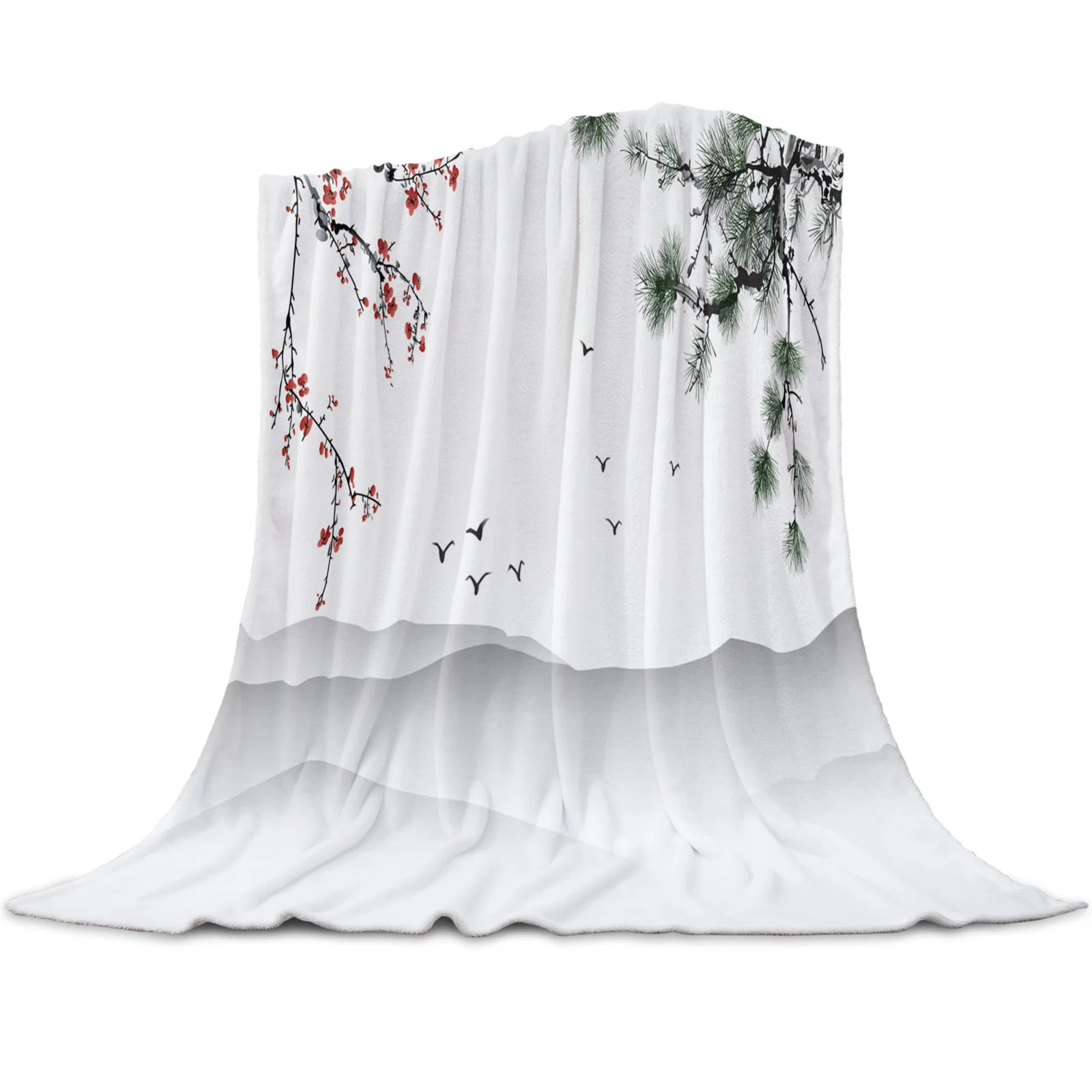 

Plum Blossom Flowers Branches Ink Painting Home Textile Blanket Cover Fleece Blankets for Sofa Bed Throw Blanket for Kids Adults