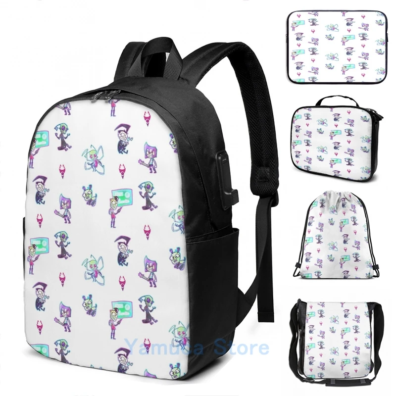 Забавный рюкзак с графическим принтом invader zim USB-зарядка мужские школьные сумки