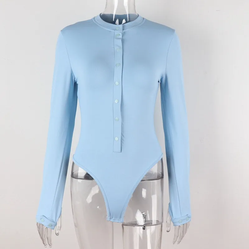 

Ahagaga 2020 New Fashion Solid Rompers Women Jumpsuits Long Sleeve Button Skinny Casual Bodysuit Female Sexy Slim Bodies Ladies