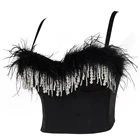 Женский короткий топ без рукавов, с бусинами и перьями, со встроенным бюстгальтером, бюстгальтер пуш-ап, топ для ночного клуба, выступлений, весна 2021