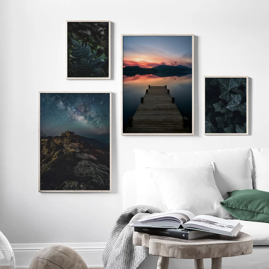 Настенный плакат с северным закатом звездного пейзажа Картина на холсте