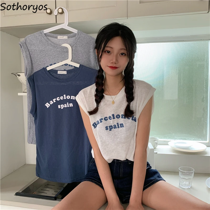 

Women Sleeveless Tanks Printed Loose Casual Tops Daily Korean Stylish Hip-hop Students All-match Streetwear Summer Chic Harajuku
