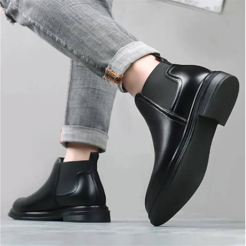 Мужские кожаные ботинки челси черные классические деловые трендовая обувь для