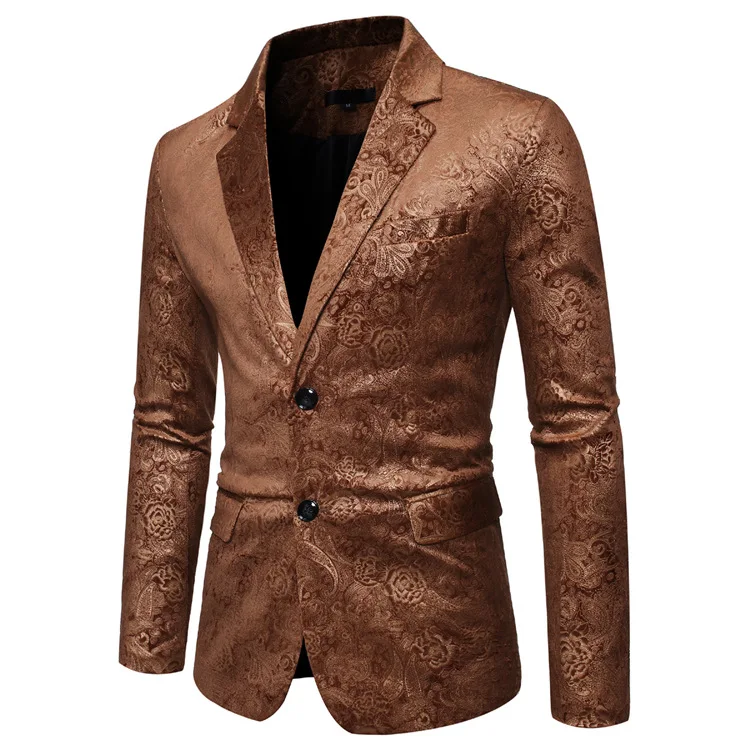 Мужской костюм, Новинка весна-осень 2021, повседневный облегающий костюм с бронзовым принтом, куртка, Мужской Блейзер, мужской костюм, куртка от AliExpress RU&CIS NEW