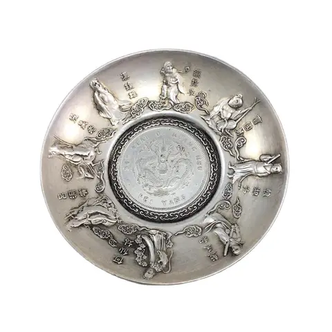 Старинная тибетская Серебряная ручка-стирка, Восемь бессмертных, Китайское серебро