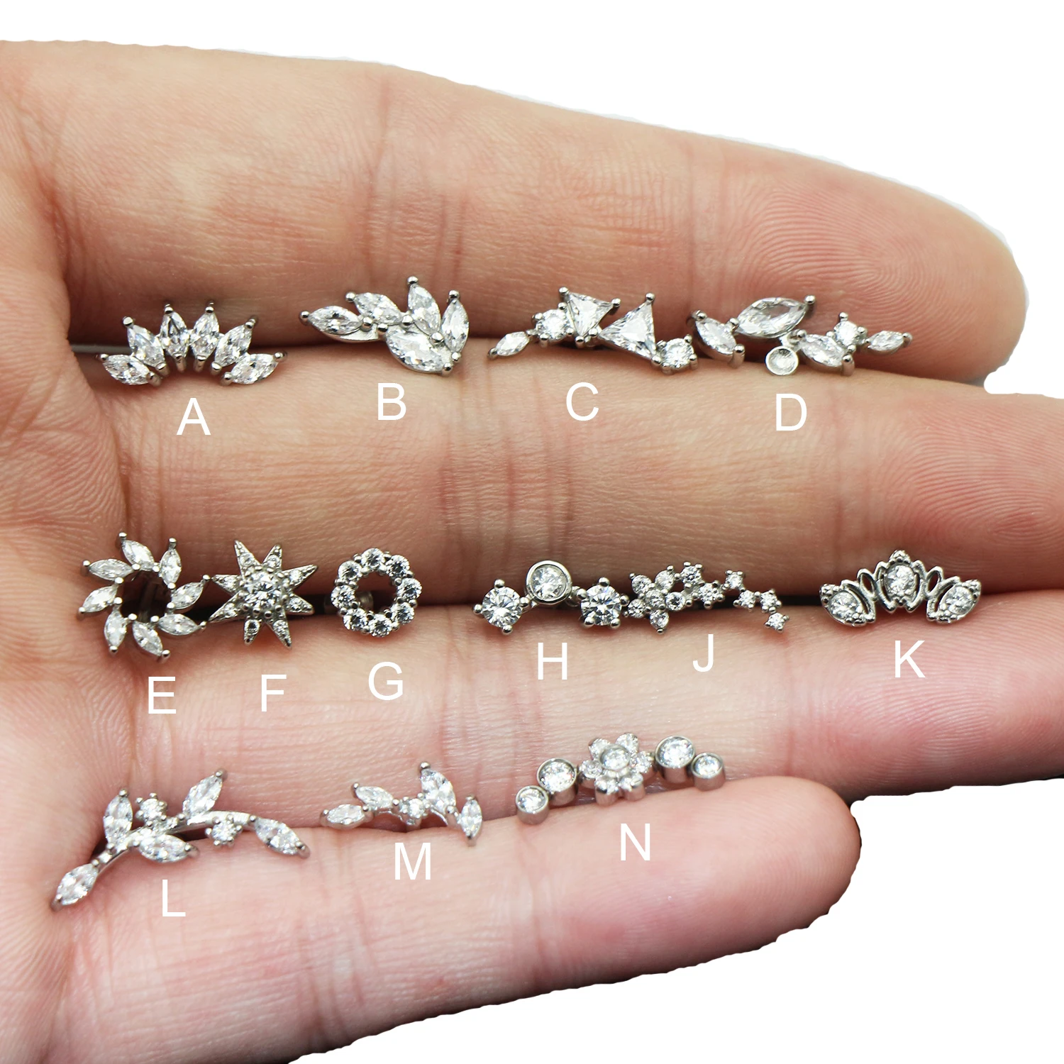 

Flower Heart Star CZ Zircon Labret Stud Ear Tragus Conch Helix Lip Internal Thread Piercing Daith Earrings Surgical Steel 16G