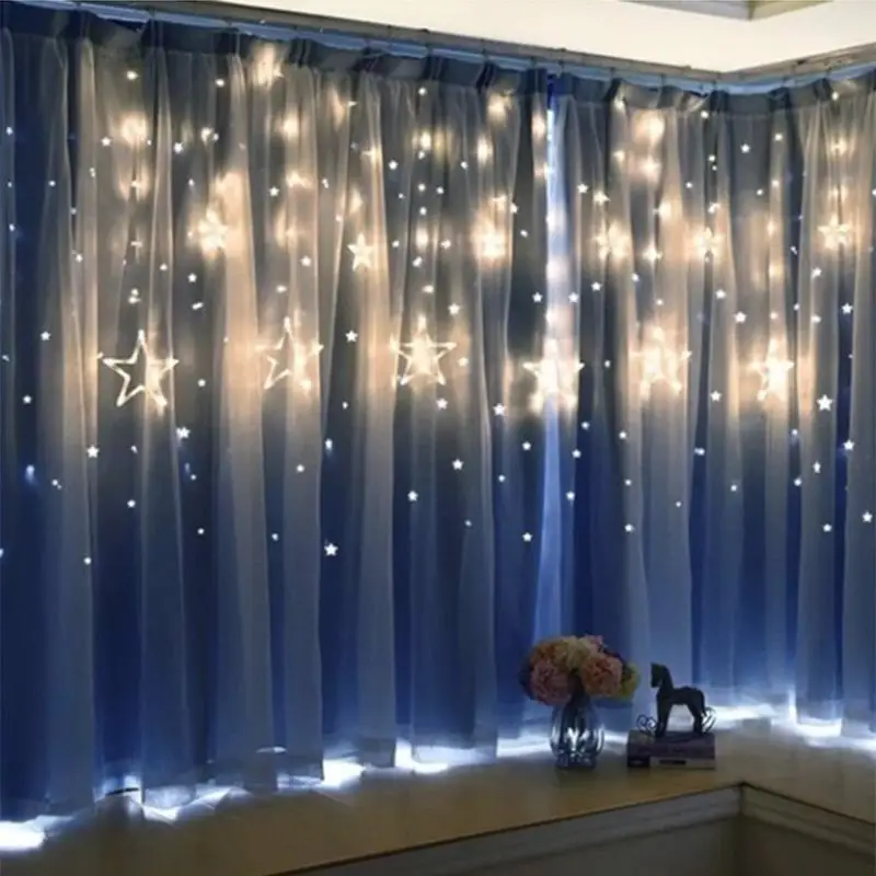 

Пятиконечная подвесная светодиодная гирлянда-занавеска в виде звезд для свадьбы, дня рождения, Сказочная Гирлянда-занавеска, уличная и вну...
