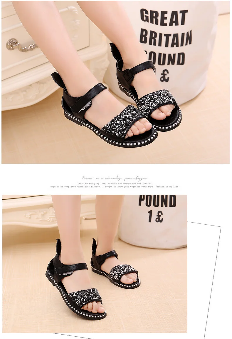 

Fashion Kids Sandals For Toddlers Girls Big Children Bling Rhinestone Shiny With Rabbit Ear Soft Princess Sweet Beach Shoes Cute