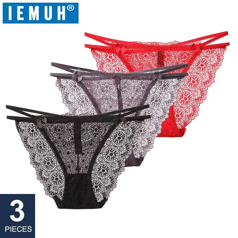 IEMUH 3 шт./партия женские прозрачные трусики сексуальное кружевное нижнее белье