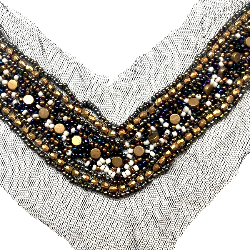 1 шт. v-образный вырез ручной работы с кружевом воротником расшитым бусинами