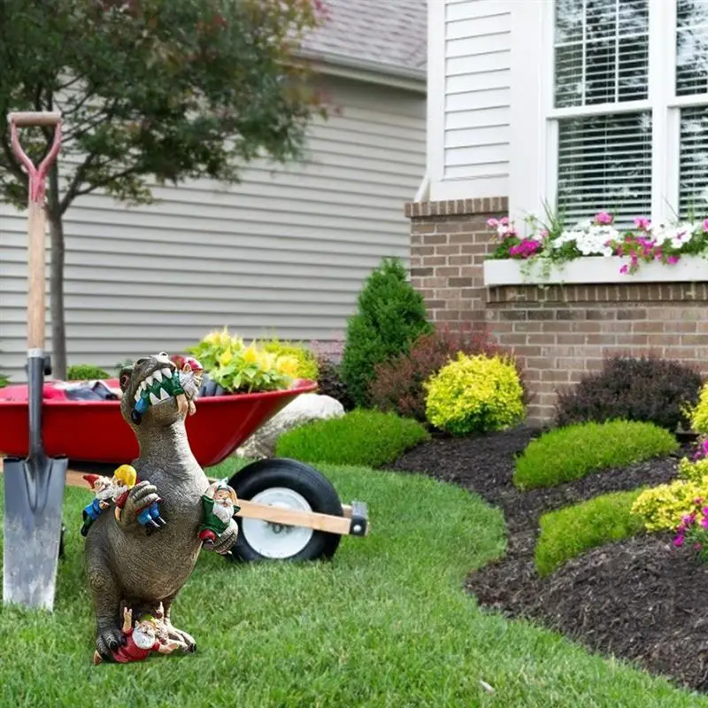

Dinosaur Eating Goblins Garden Statues Art Sculpture For Outdoor Garden Lawn Yard Art Sculpture Decroation Funny Garden Statues