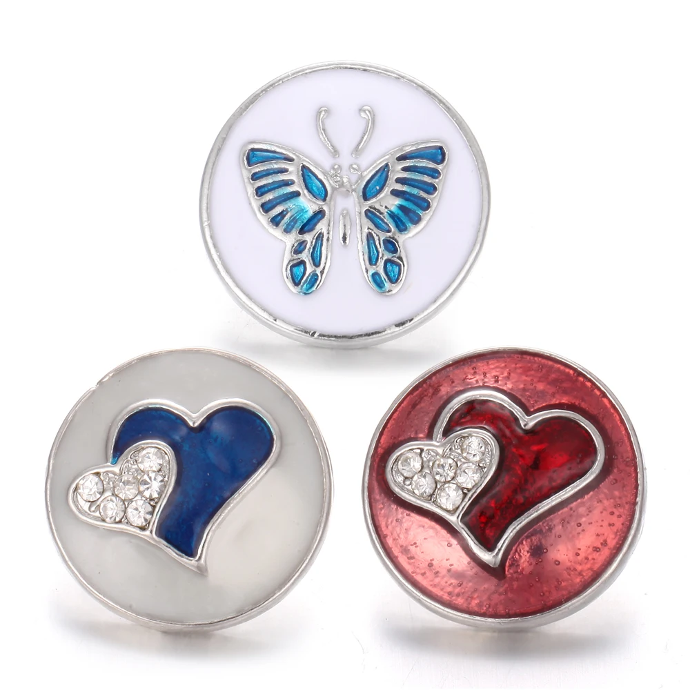 6 шт./лот новинка ювелирное изделие стразы Бабочка сердце 18 мм кнопки круглые