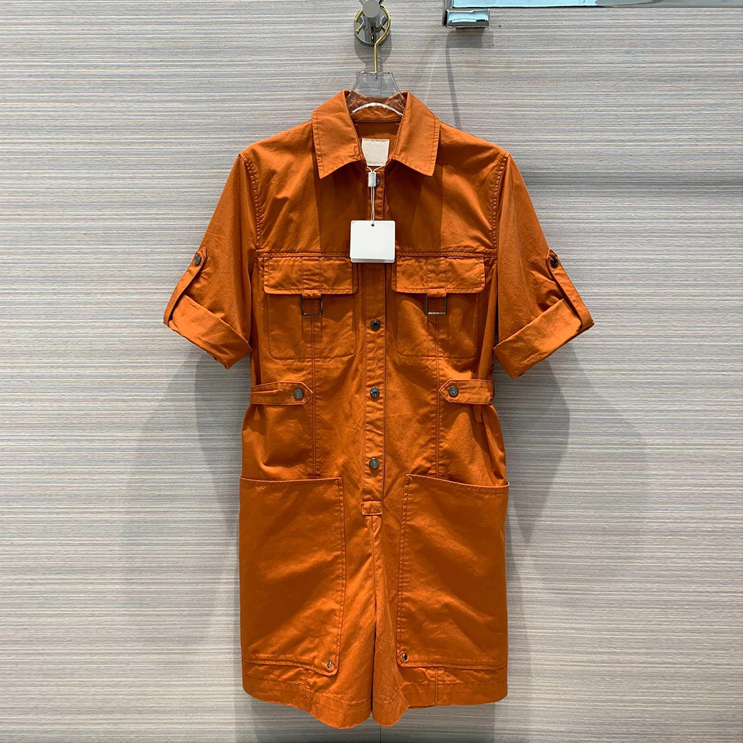 

Женский модельный комбинезон с коротким рукавом, однотонный повседневный комбинезон с карманами в стиле сарафи, 2020