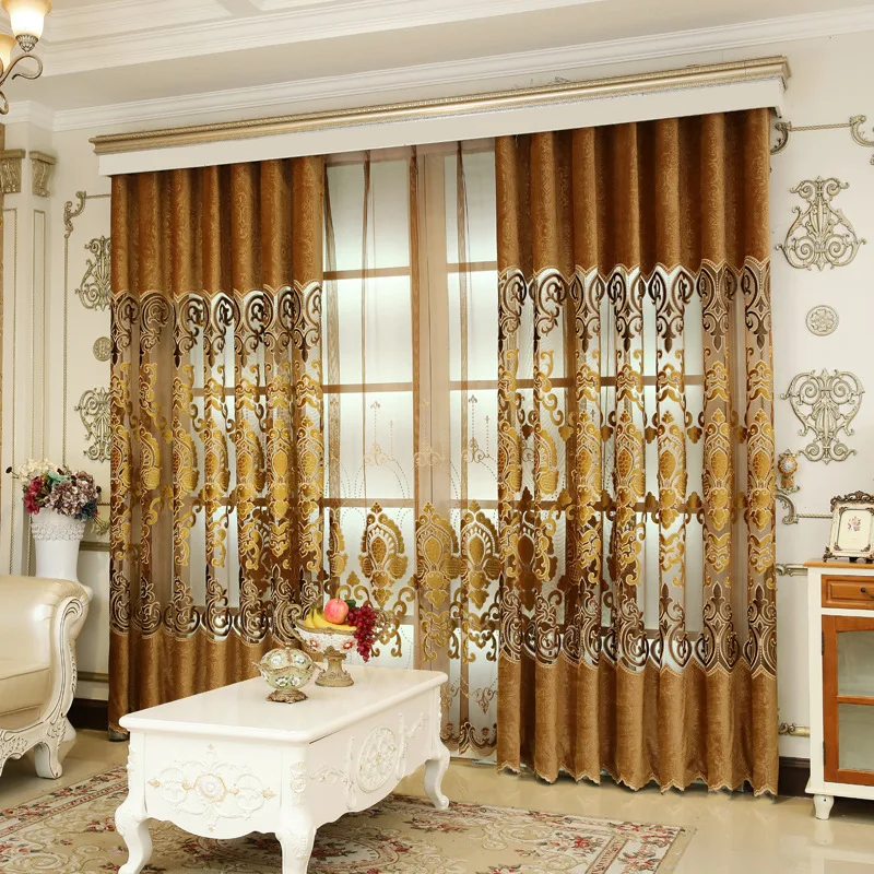 

Luxury villa 3D embossed jacquard shading living room curtains for matching embroidery peacock tulle for bedroom star hotel