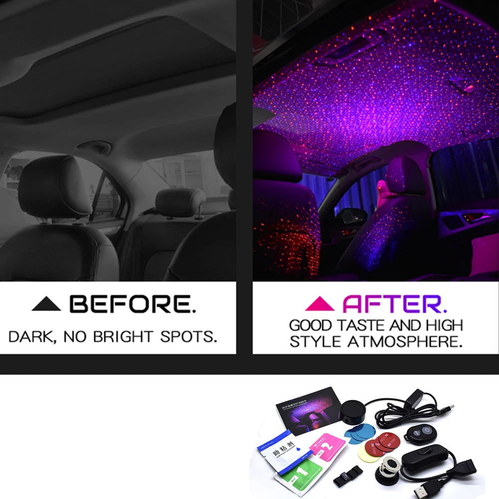 

Автомобильный интерьер крыша светодиодный звездное небо Ночной Светильник проектор атмосферная лампа + RC K1 с контроллером