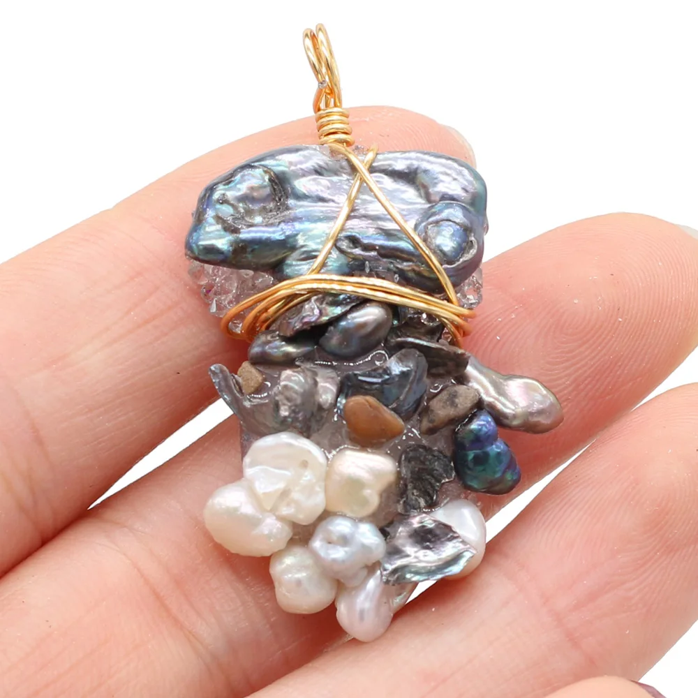 

Irregular Shape Pendant Freshwater Pearl Copper Wire Winding Pearl Charms for DIY Jewelry Making Earrings Necklace 25x45mm