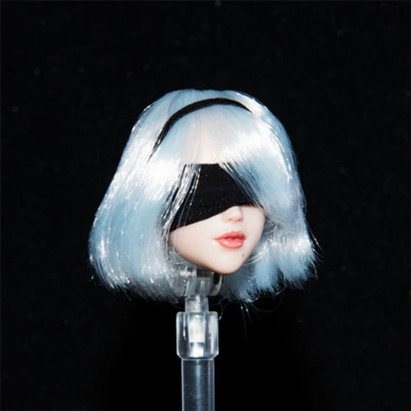

1/6 Scale NieR Head: Automata 2B Girl Long White Head Sculpt Sword Hand Set for 12 inches Female Action Figures