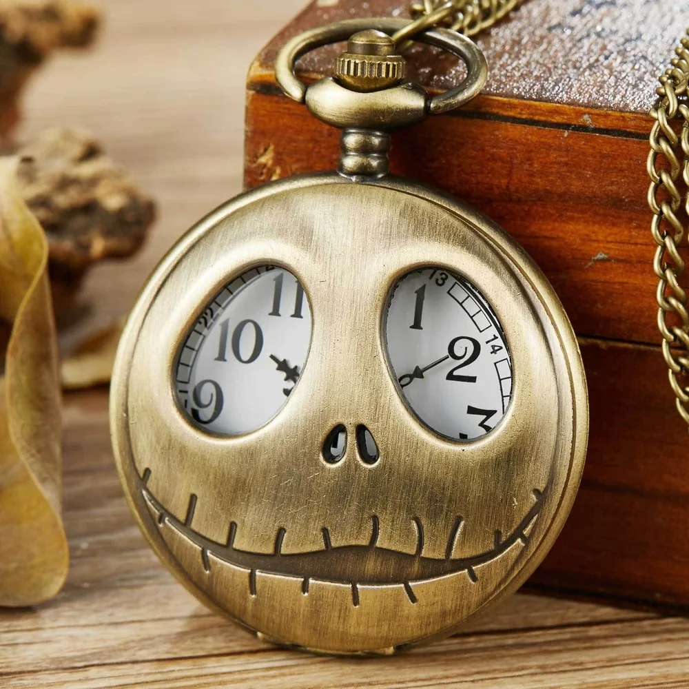 Винтажные BronzeThe кошмар перед рождественские карманные часы Cool Jack Skellington Tim Burton Movie Детская Подвеска Ожерелье Часы