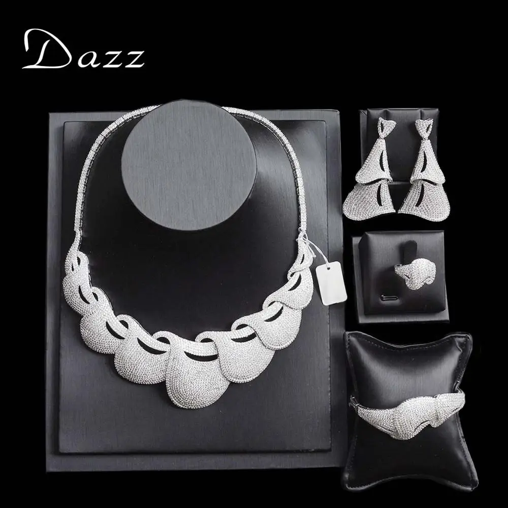 Dazz 4 шт. роскошный комплект ювелирных изделий серебряного цвета элегантный