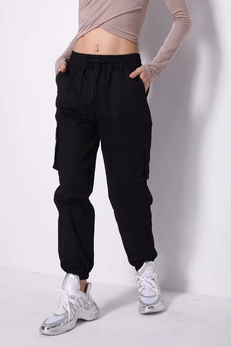 

Drawstring pants big pockets cargo pants women high waist loose streetwear pants baggy trousers hip hop high quality joggers
