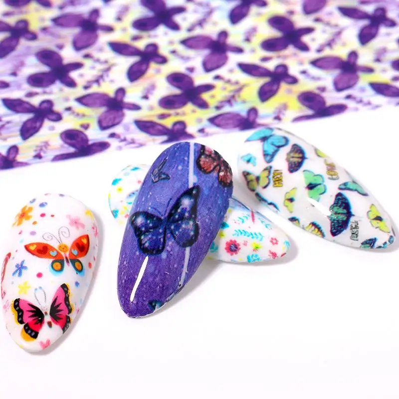 Бабочки цветы наклейки на ногти фольга переноса летние Слайдеры для маникюра