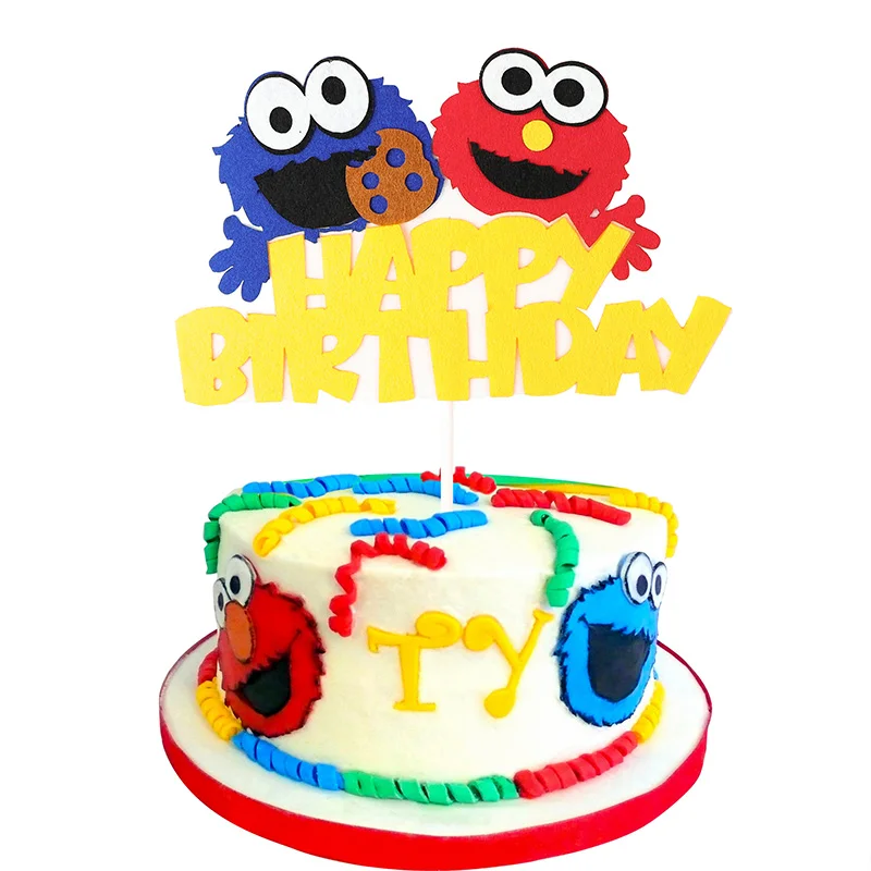 

Sesame Happy Birthday Cake Toppers Baby Shower Theme Party Baking Supplies Cakes Decoration Dessert Decor for Teens Boys Girls